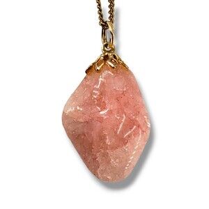 Vintage Gold Filled Chain Rose Quartz Pendant Necklace 1/20 12K GF